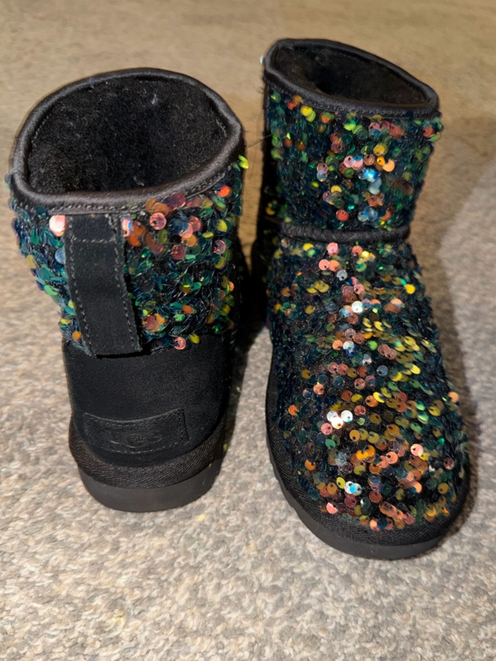 UGG Stellar Sequin Black Classic Mini Boots RARE - Picture 4 of 8